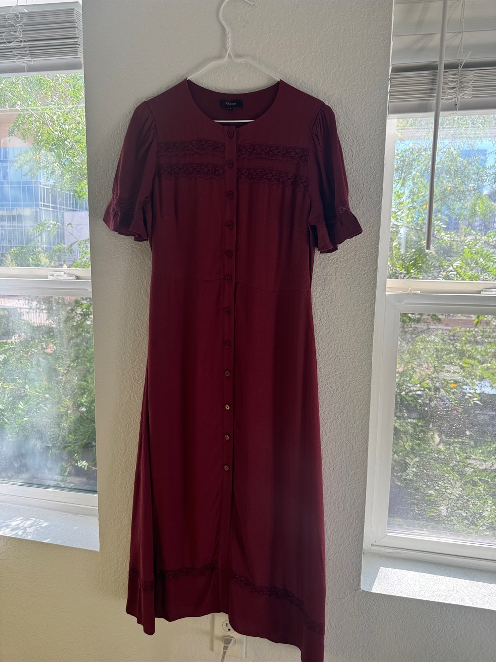 Quince Wine Red Midi Button-Front Dress - Picture 3 of 6